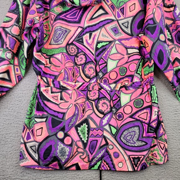 Vintage Speedo Jacket Womens Small Pink Purple Floral Funky Hippie Windbreaker - Picture 10 of 14